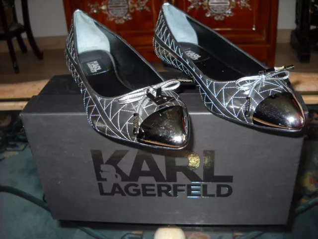 Souliers Chaussures Ballerines Karl Lagerfeld Kuilted Argent Silver Pointure 38