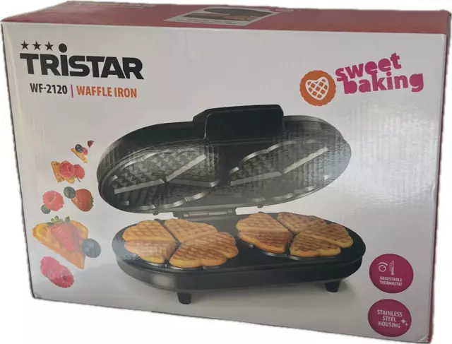 TRISTAR Doppel Waffeleisen, 10 Waffeln Herzform gleichzeitig, Edelstahl, WF-2120