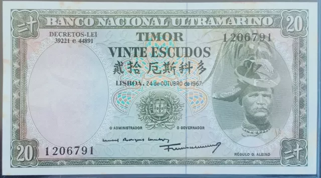 A20- Timor 1967 banknote 20 Escudos P-26a UNC