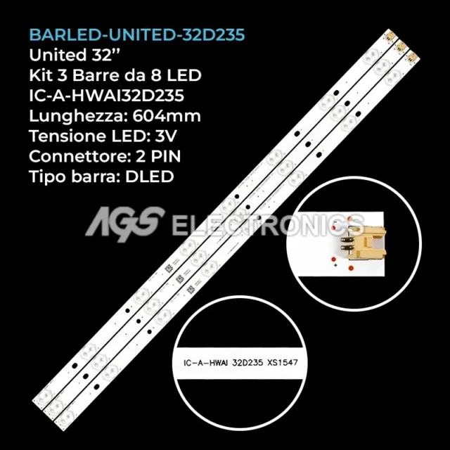 Kit 3 Barre Strip 8 Led Tv United Ic-A-Hwai32D235 C320X14E5B M320X13E1L