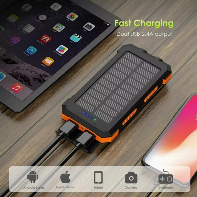 500000mAh Portable External Solar Power Bank Dual USB Battery Charger for  Phone
