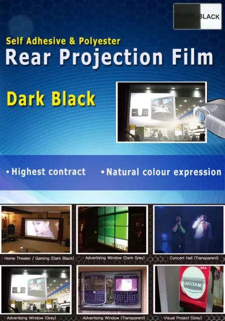 Dark Black Rear Projection Film: 60"(4:3 Ratio- 1219x914mm), Self adhesive & PET