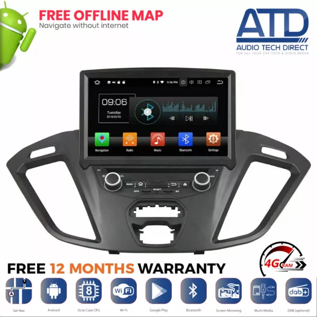 7 " Android 10.0 DAB Sat Nav GPS Stéréo Wifi Bluetooth Radio Ford Custom Transit