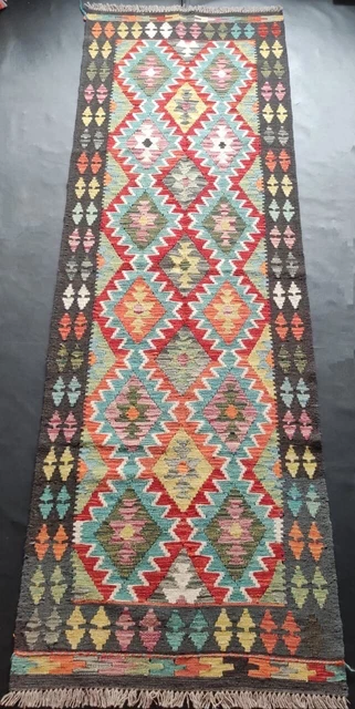 Artisan Handmade Afghan/Turkish Runner Kilim Rug, Wool  Aztec Rug Size 269x80 CM