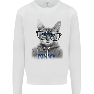 New York City Cat With Glasses Kids Sweatshirt Jumper