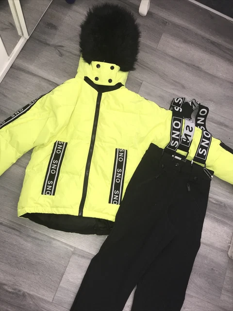 ladies size 10 topshop sno ski set bright green coat jacket and salopettes snow