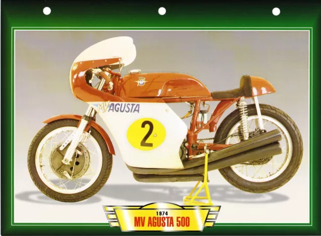 Carte Fiche Technique Moto  /  Mv Agusta 500 . 1974  .  Neuve .