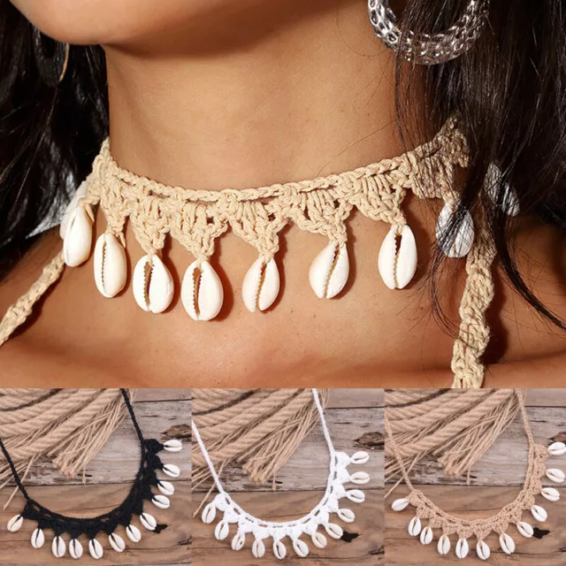 Boho Shell Necklaces Women Handmade Woven Rope Chain Choker Summer Beach Jewelry