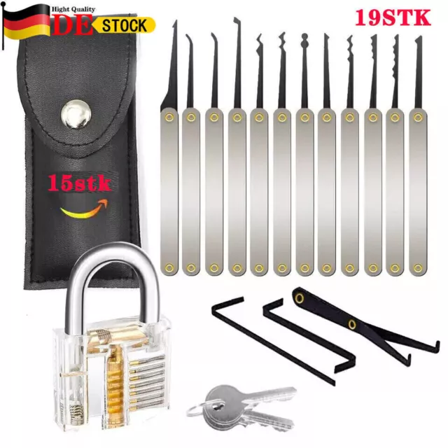 19-teiliges Lockpicking Set Profi mit Transparentem Vorhängeschloss Dietrich