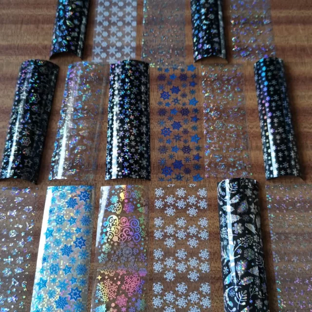 17 HOLO CHRISTMAS Nail Art Foils Nail Transfer Foil Wraps Decal Glitter Sticker