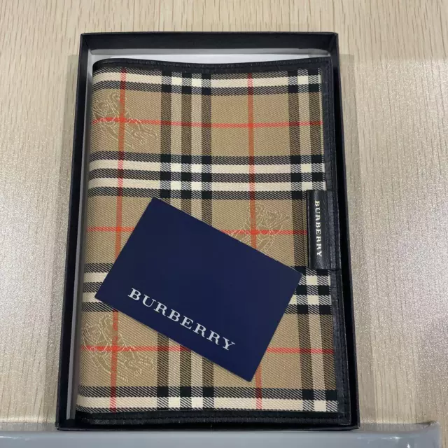 Burberry Book Cover Checked Leather Brown with Box Used From Japan