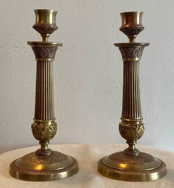 Pair Of Antique Gilt Bronze Candlesticks In Gilt Bronze Empire Style Old 19th C