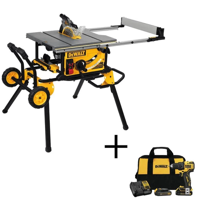 Dewalt 15Amp Corded 10" Jobsite Table Saw Rolling Stand + 20V 1/2" Drill Driver