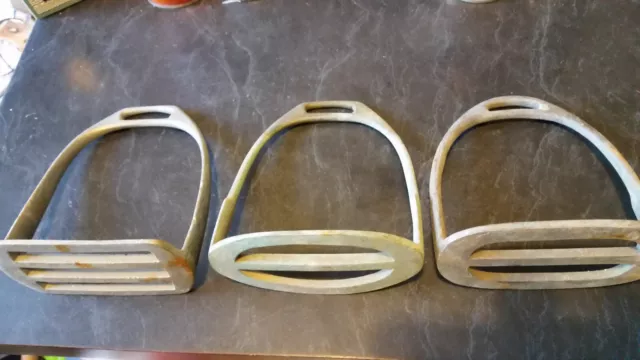 3 x vintage brass / bronze horse stirrups