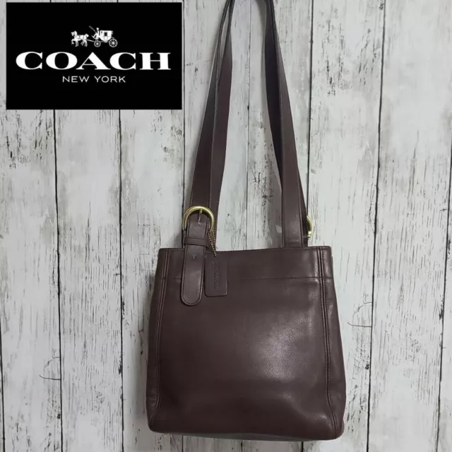 Vintage Old Coach Leather Shoulder Bag Brown with Tag Charm