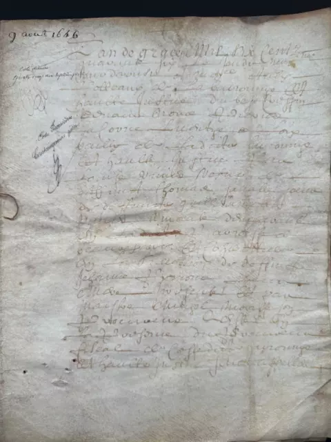 Original August 9, 1646 Antik Französisch Handgeschrieben Pergament - 8 Seiten