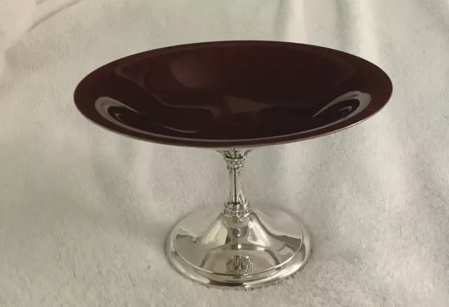 Reed & Barton silverplated Burgundy Enamel footed candy dish, pedestal base