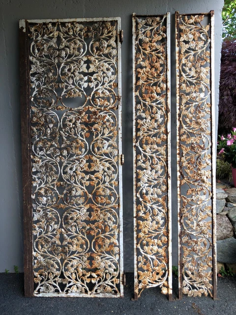 Antique CAST IRON ORNATE DOOR GATE and 2 PANELS Architectural SALVAGE