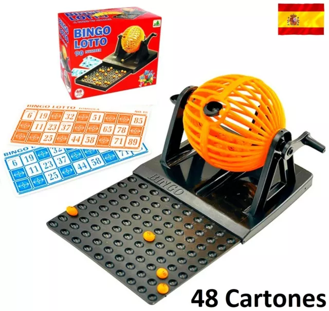 Bingo de bombo manual 90 bolas números 48 cartones juego de mesa familiar