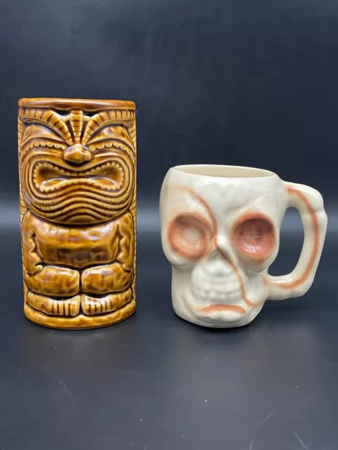 Vintage Kahiki Dinner Club Skull Mug Germaine's Luau Ceramic Hawaii Tiki Tumbler