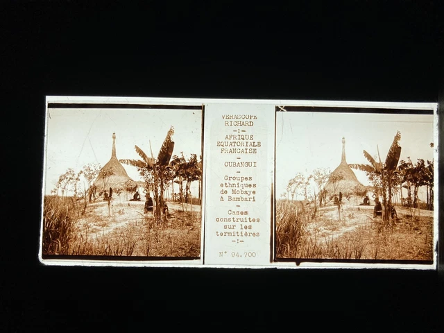 OUBANGUI MOBAYE AFRIQUE PLAQUE VERRE 45x107 VUE STEREOSCOPIQUE VERASCOPE RICHARD