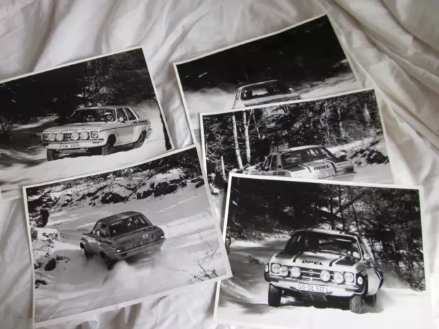 5 RARE 1973 actual Opel Ascona Rallye car racing photos, Buick PR #'ed prints