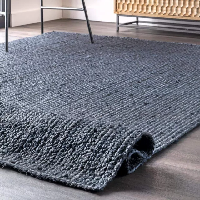 Blue Rug Natural Braided Jute reversible carpet modern living area runner rug