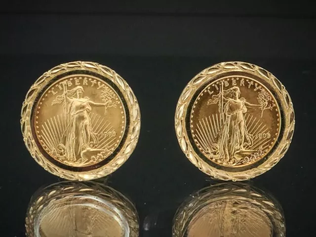 Without Stone 12"mm Coin Estate American Eagle Earrings 14k Yellow Gold Plated