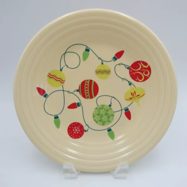 Fiesta Christmas Ornaments 9 inch Luncheon Plate on Pale Yellow Homer Laughlin