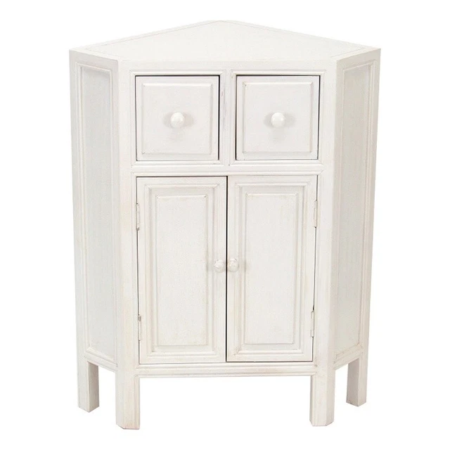 Wooden Corner Cabinet with 2 Drawers and 2 Doors White Wooden Corner Cabinet with 2 Drawers and 2 Doors White