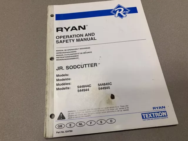 Libro manual del operador Ryan Jr SodCutter césped cortador de soda 544844C 544845C 544945