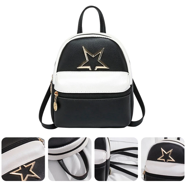 Satchel School Bags Color Contrast Small Backpack Small Black Backpack Women Pu
