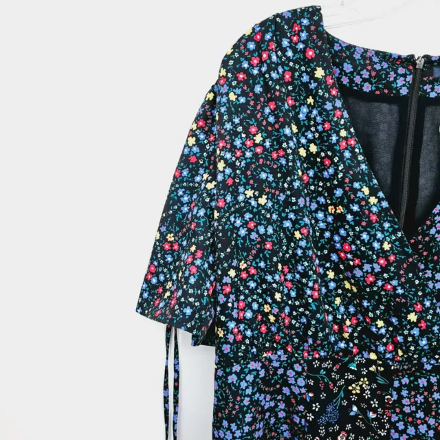 French Connection Floral Print Short Sleeve Dress 12 Black Colorful Ditsy New 3