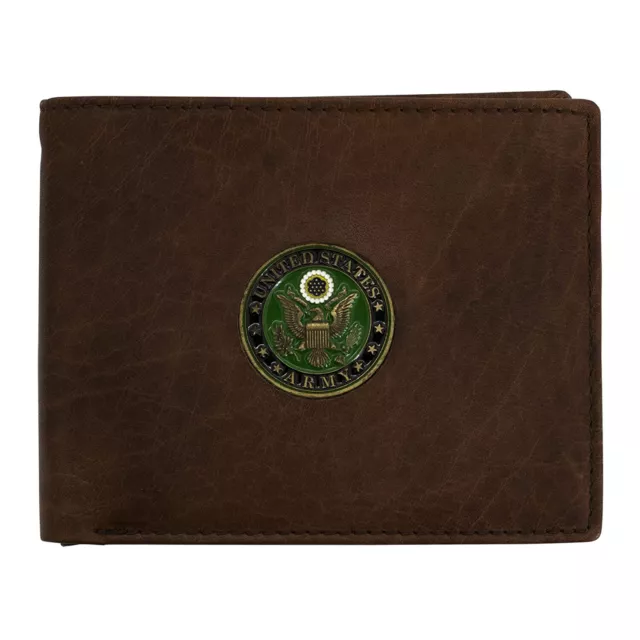 Licensed US ARMY Medallion Genuine Leather Wallet - Bifold Brown