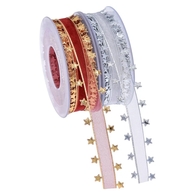 2 x Weihnachtsbänder, 25 mm, handwerklich bedruckt, Ripsband, Satin Dekor, 15 m