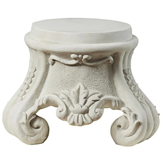 15.75" Faux Stone Statue Base Garden Plinth Pedestal Decor Scroll Edge Statuary