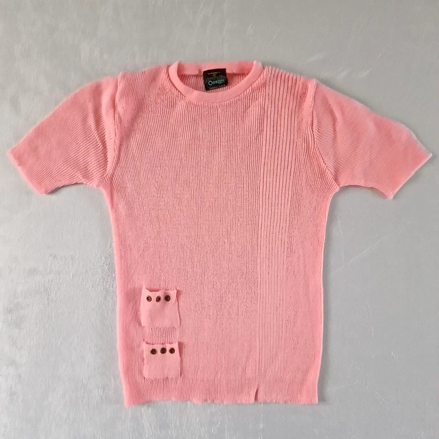 Vintage Skinny Rib Top -9-10 Yrs-Pink Acrylic Deadstock 70s Knitted England KB02