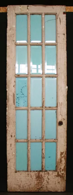 30"x95"x1.75" Antique Vintage French Wood Wooden Door Window Beveled Glass Lites