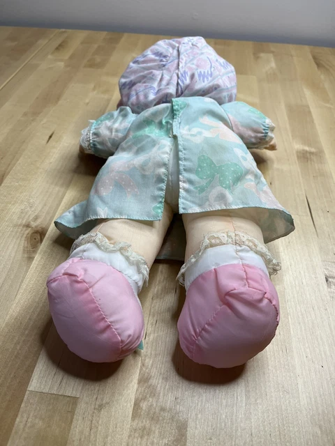 Vintage Fisher Price Puffalump Kids Plush Stuffed Doll Blue Ribbon Dress Bonnet 7