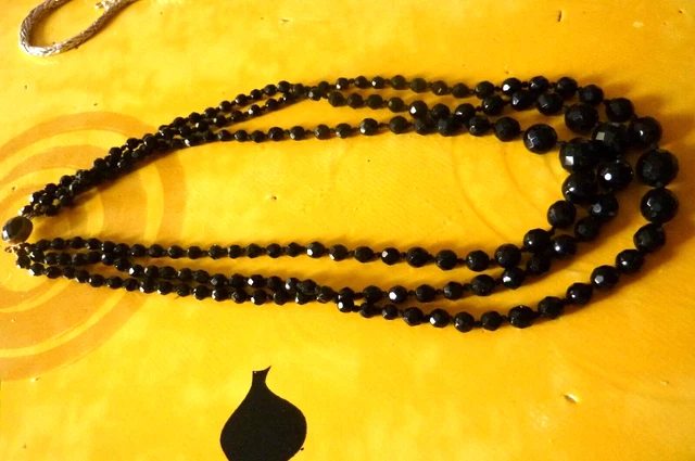 Collier Sautoir Rétro En Jais Véritable - Longueur 110cm - Style Années 1920/30 - Occasion