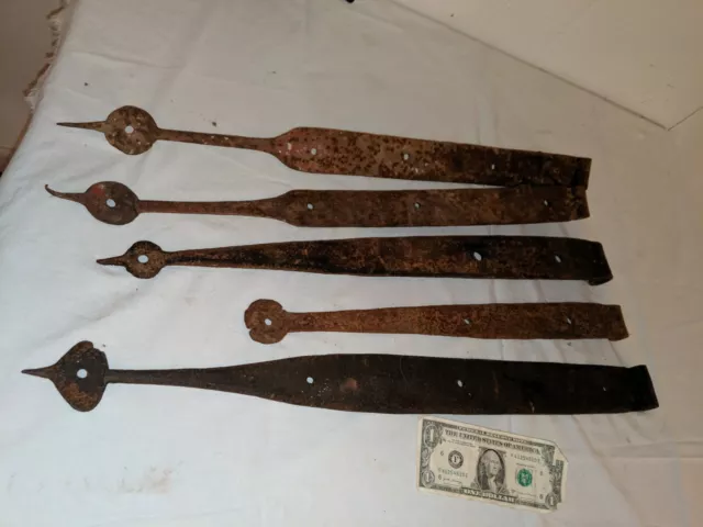 Lot of 5 Wrought Iron Antique Farm Barn Door Gate Iron Hinges 24 1/2" -
