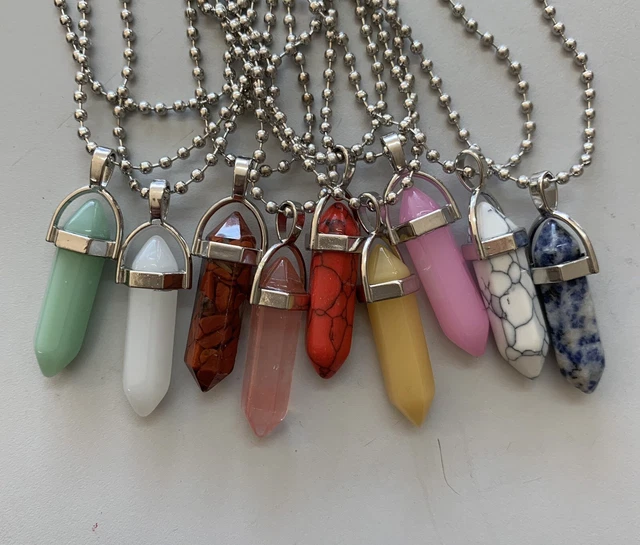 Natural Gemstone Necklace Chakra Stone Pendant Energy Healing Crystal with Chain
