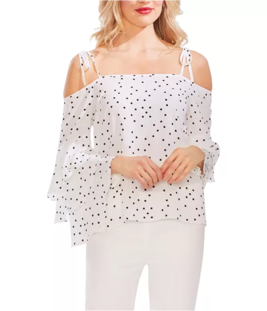 Vince Camuto Womens Tiered-Sleeve Cold Shoulder Blouse, White, Large