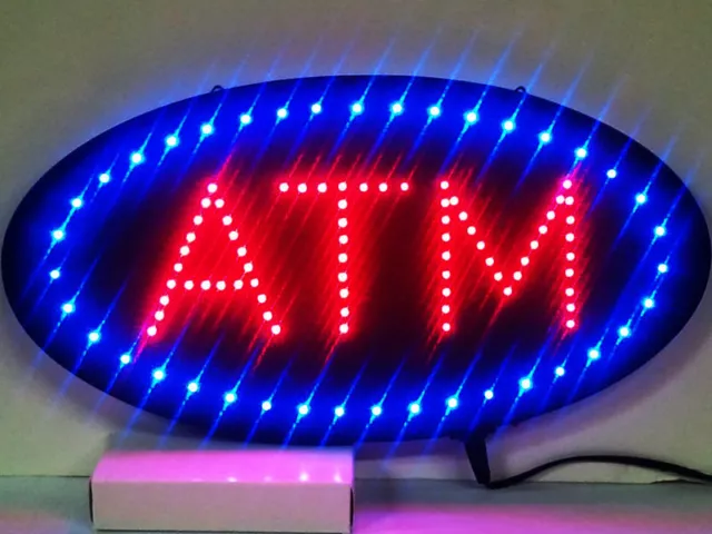 Jumbo Large 24"x13" LED Neon Light Animated OVAL ATM Machine Open Sign U86L