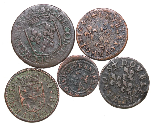 Lot de 5 Royales et/ou Féodales: Double Tournois, etc... - A étudier  ! (LOT  2)