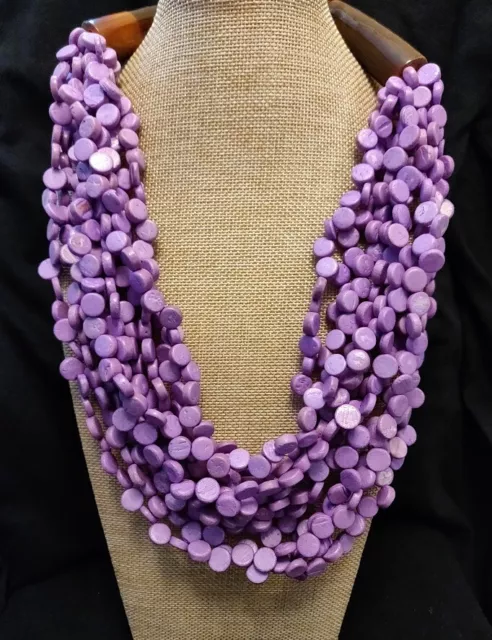 Natural Beauties Purple Coconut Shell and Buffalo Horn 21" Necklace NWT