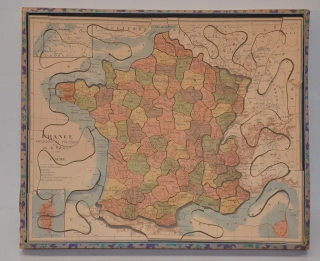 Ancien Jeu De Societe Puzzle Bois Etude Geographique Carte De France