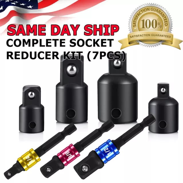 7-pack 3/8" to 1/4" 1/2 inch Drive Ratchet SOCKET ADAPTER REDUCER Air Impact Set