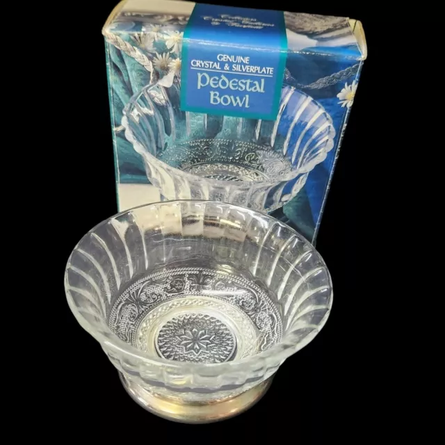 Vintage Genuine Crystal and Silverplate Pedestal Bowl in Original Box