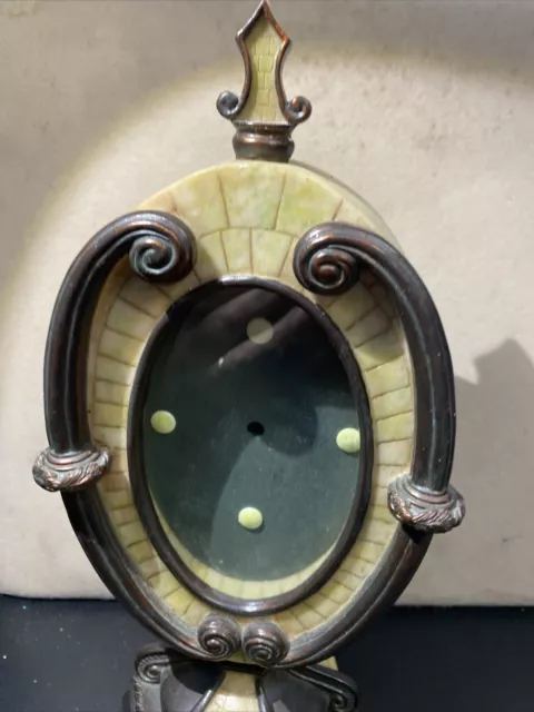 Vintage Tabletop Marble & Brass Clock Housing Only No Clock Oval Shaped 12” Tall 2